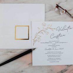 invitatii nunta elegante aurii cu alb