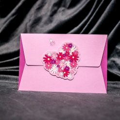 invitatie nunta 5008 clasica moderna cu inimioare cu flori roz