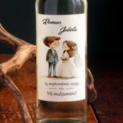 etichete personalizate sticle nunta amuzante cu cuplu miri.