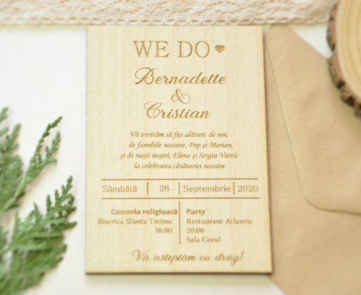 invitatie nunta lemn personalizata
