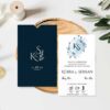 invitatii nunta elegante cu motive florale albastre si plic albastru navy 6207.