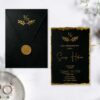 invitatii nunta negre cu auriu si sigiliu ceara 622.